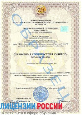 Образец сертификата соответствия аудитора №ST.RU.EXP.00006191-1 Малоярославец Сертификат ISO 50001