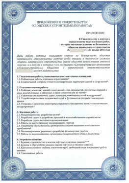 Приложение к свидетельству о допуске к строительным работам Малоярославец СРО в строительстве