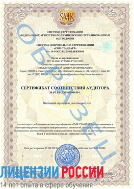 Образец сертификата соответствия аудитора №ST.RU.EXP.00006030-1 Малоярославец Сертификат ISO 27001