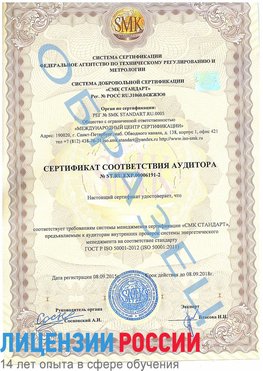Образец сертификата соответствия аудитора №ST.RU.EXP.00006191-2 Малоярославец Сертификат ISO 50001